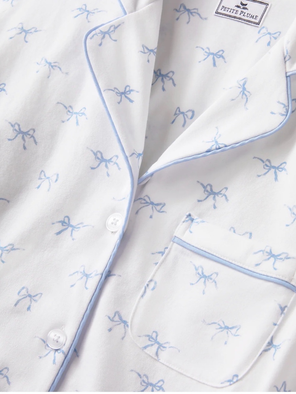 NWT Petite Plume Pima Pajama Set in Something Blue Bows Size Small - Picture 4 of 11